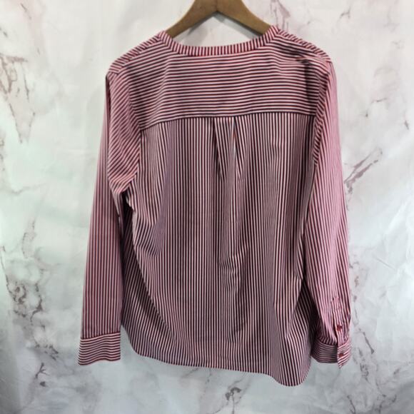 CAbi Shirt Womens Large Blouse Red Orange Blue Striped Button Up 5335 Franklin - Picture 4 of 11